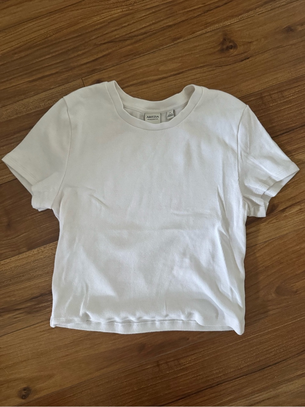 Aritzia Homestretch White Ribbed Crewneck Tee